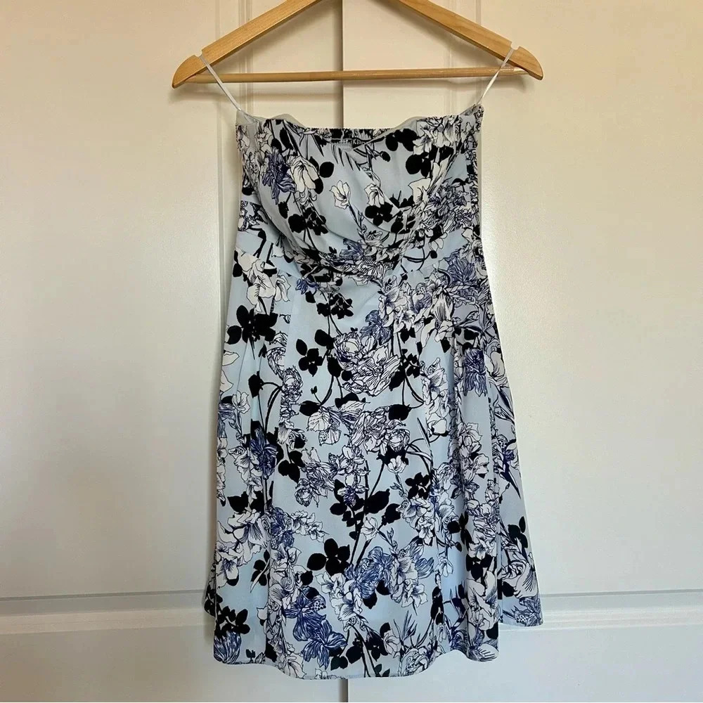Express Women’s Blue Strapless Floral Dress - 4 - Picture 1 of 8